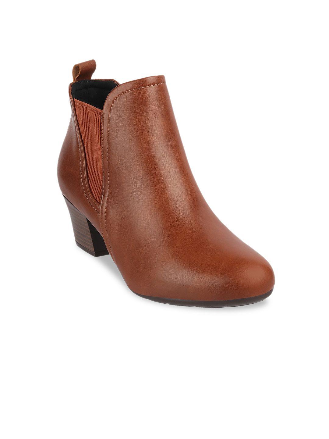 modare brown pu block heeled boots