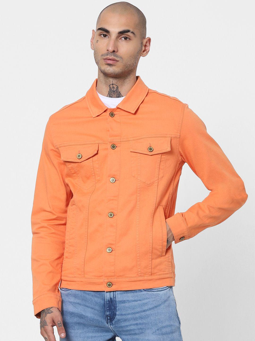 jack & jones men orange denim jacket