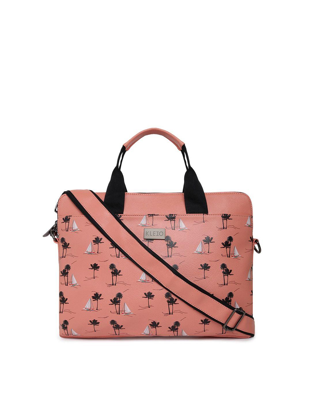 kleio unisex peach & black printed laptop bag