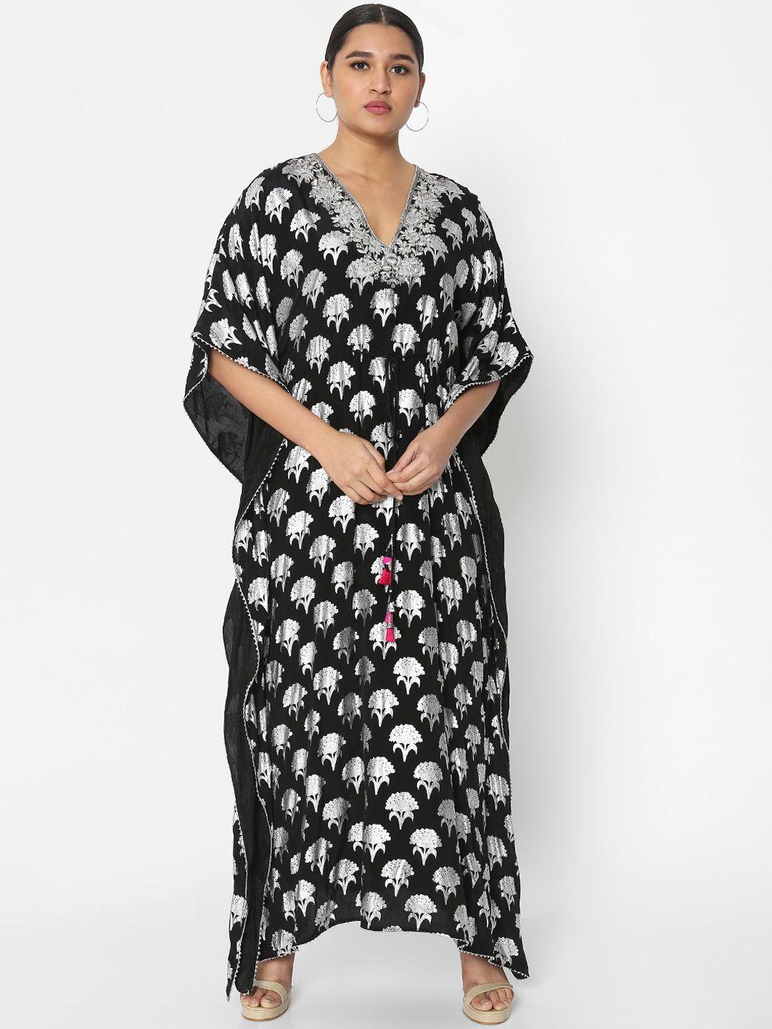 masaba black ethnic motifs crepe kaftan maxi dress