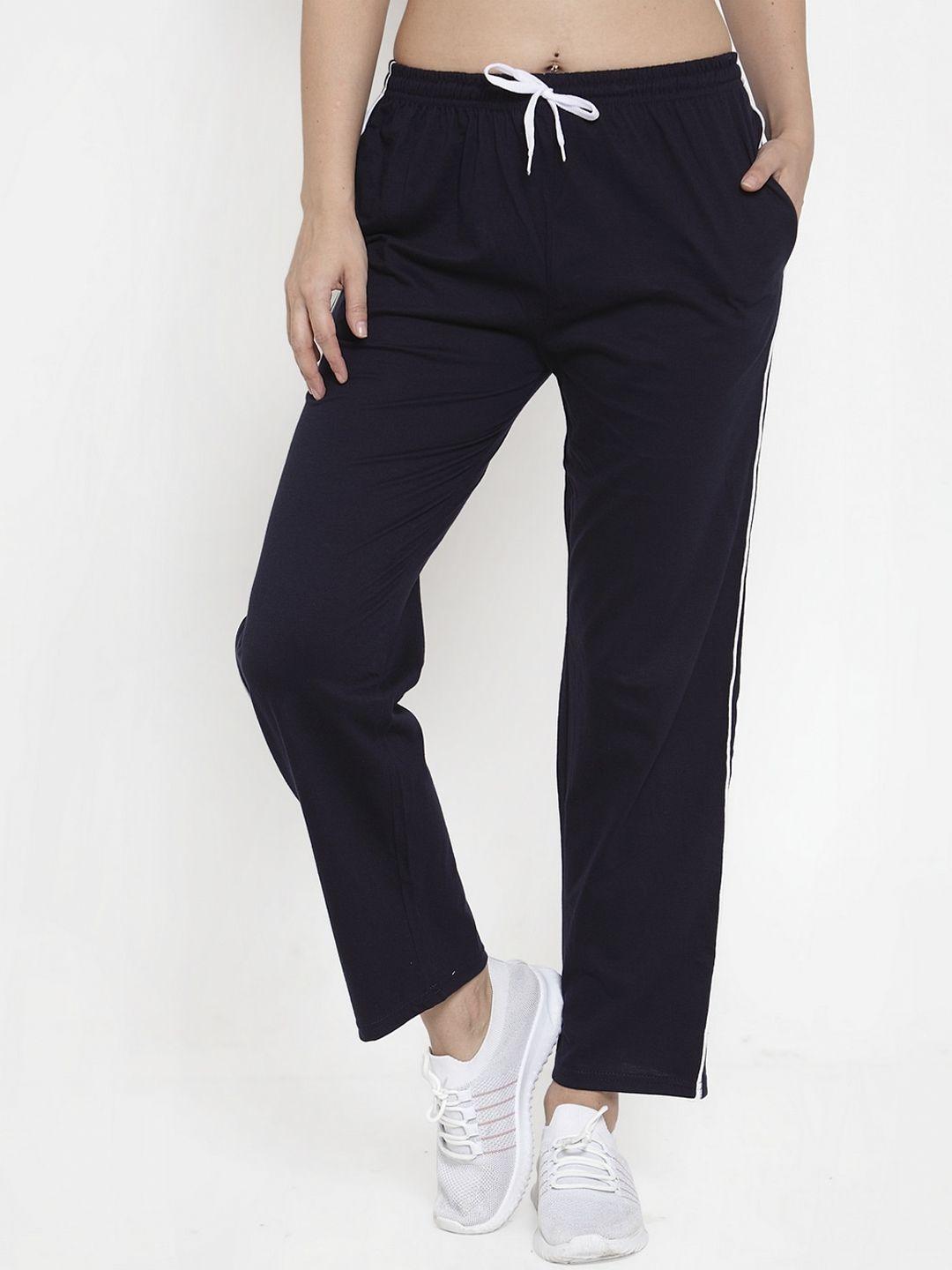 clora women cotton navy blue straight fit trackpants