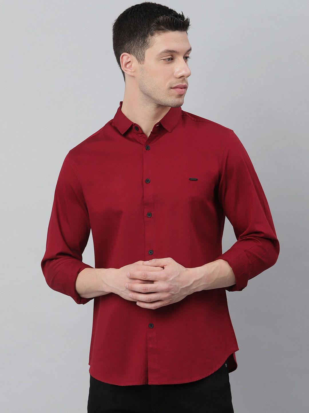 dennis lingo men maroon slim fit opaque cotton casual shirt