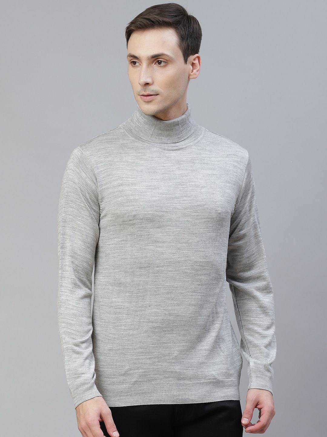 pierre carlo men grey melange solid turtle neck pullover