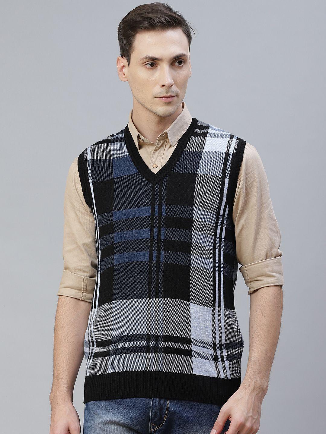 pierre carlo men black & blue checked sweater vest