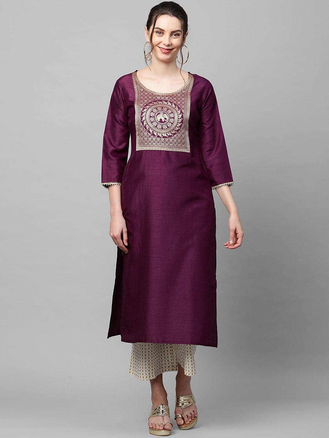 indo era women magenta ethnic motifs yoke design kurta