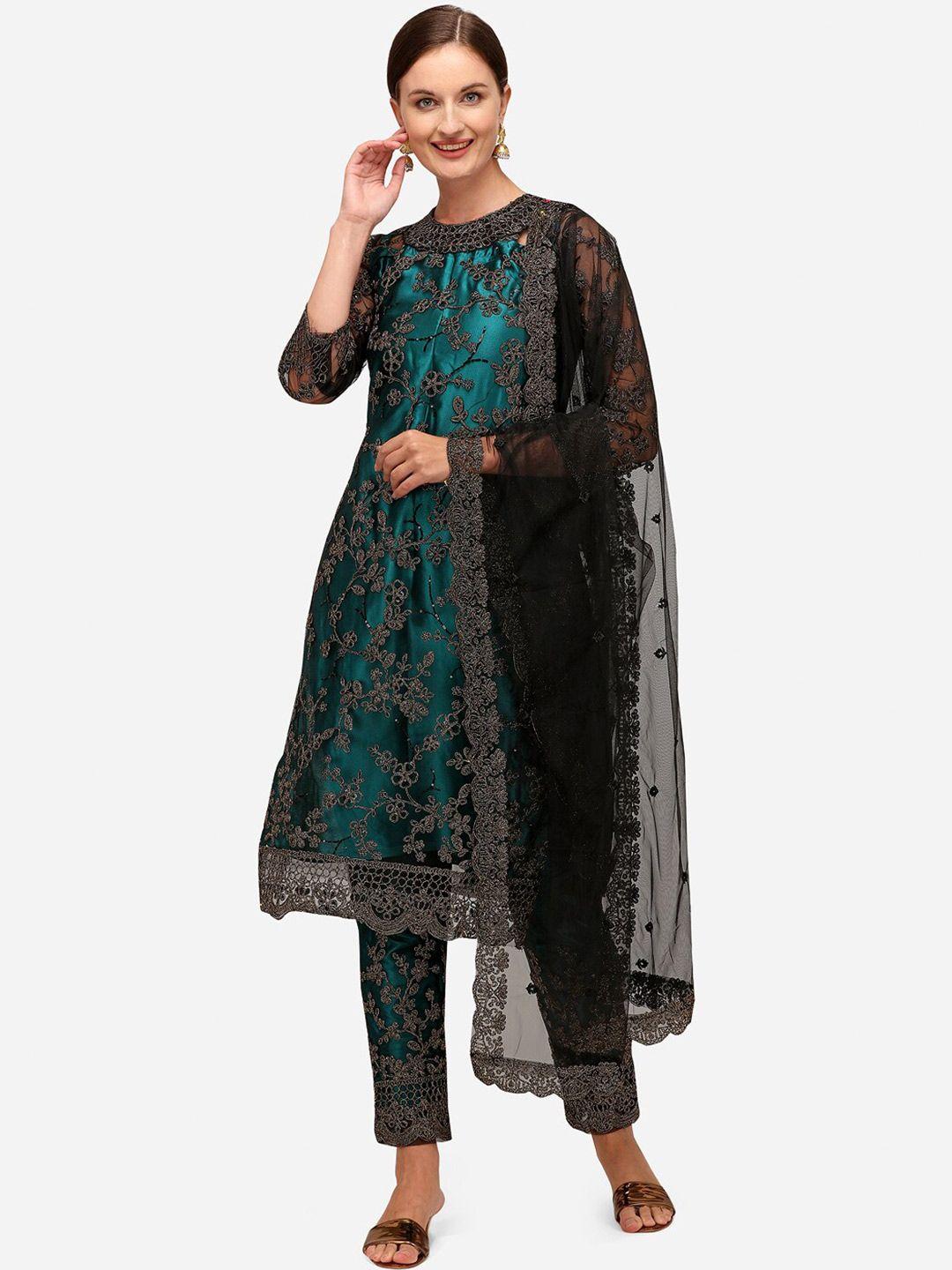 jatriqq black & green embroidered unstitched dress material