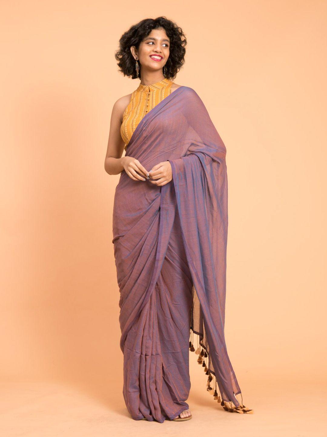 suta lavender solid cotton blend saree