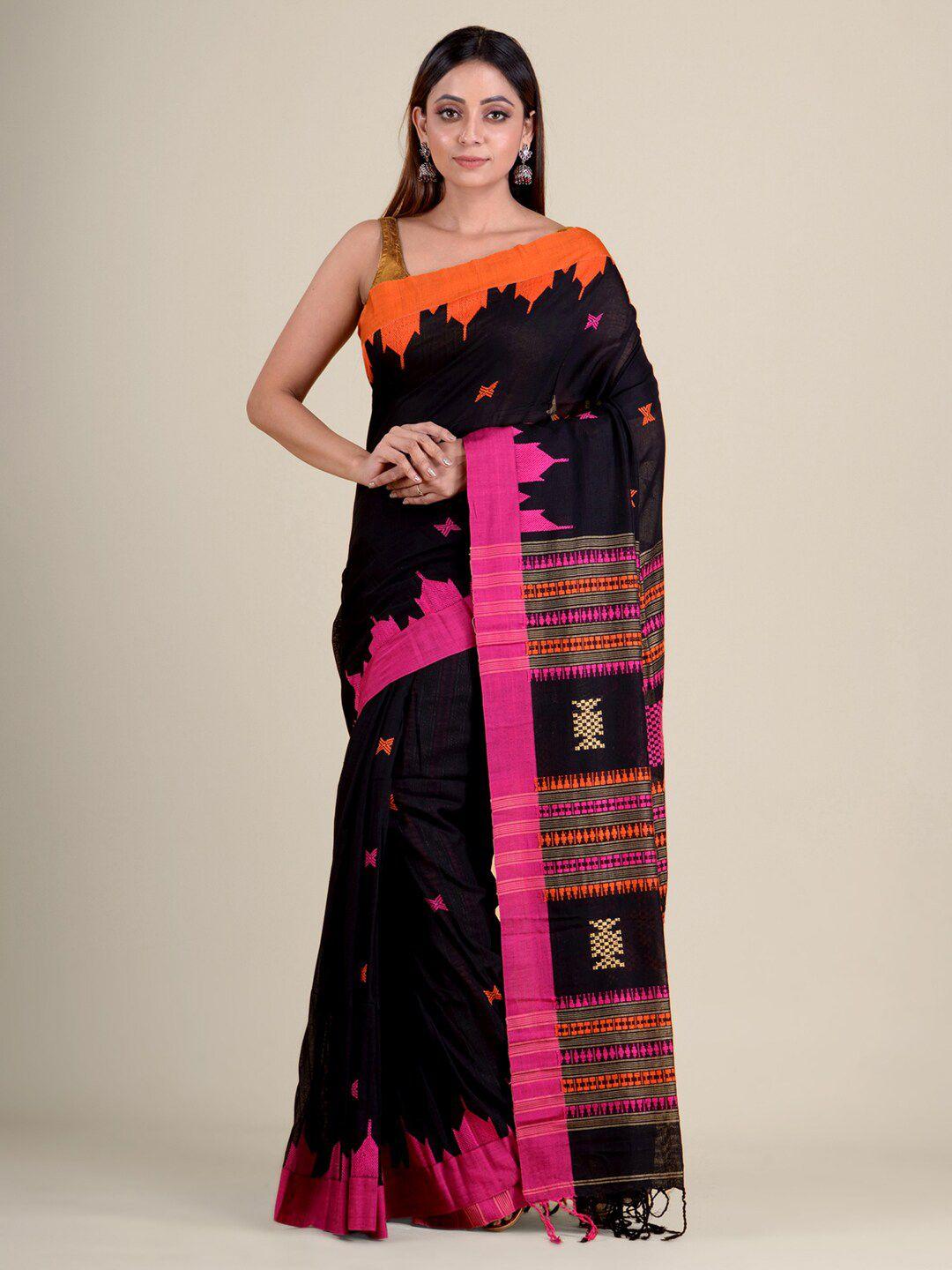 mitera black & pink pure cotton saree