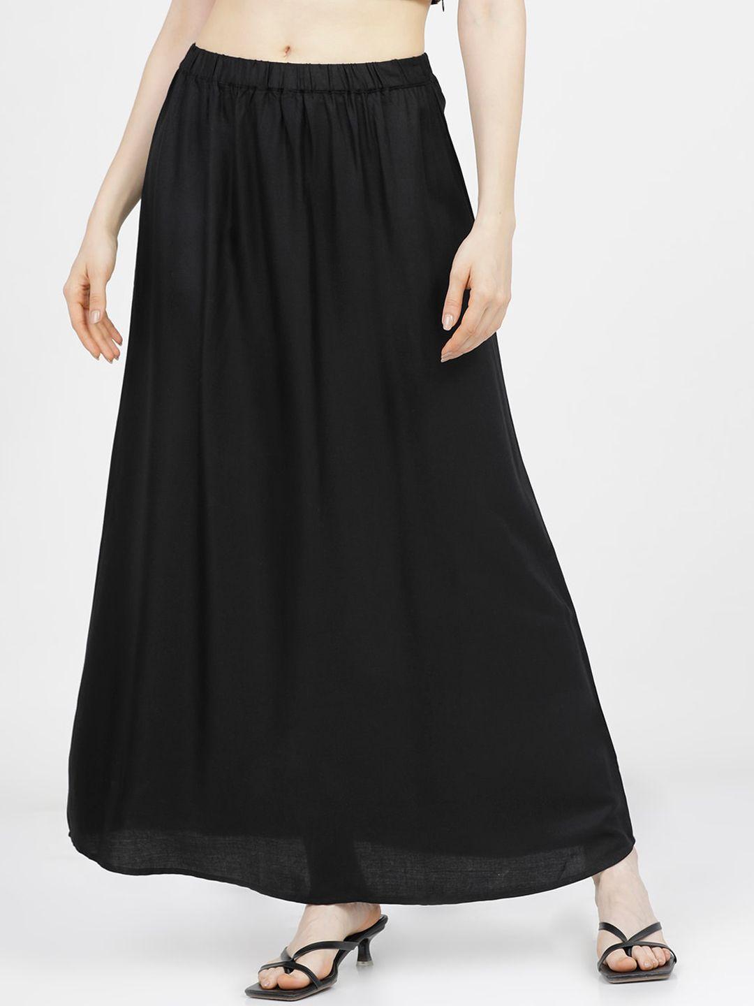 tokyo talkies women black solid a-line maxi skirt