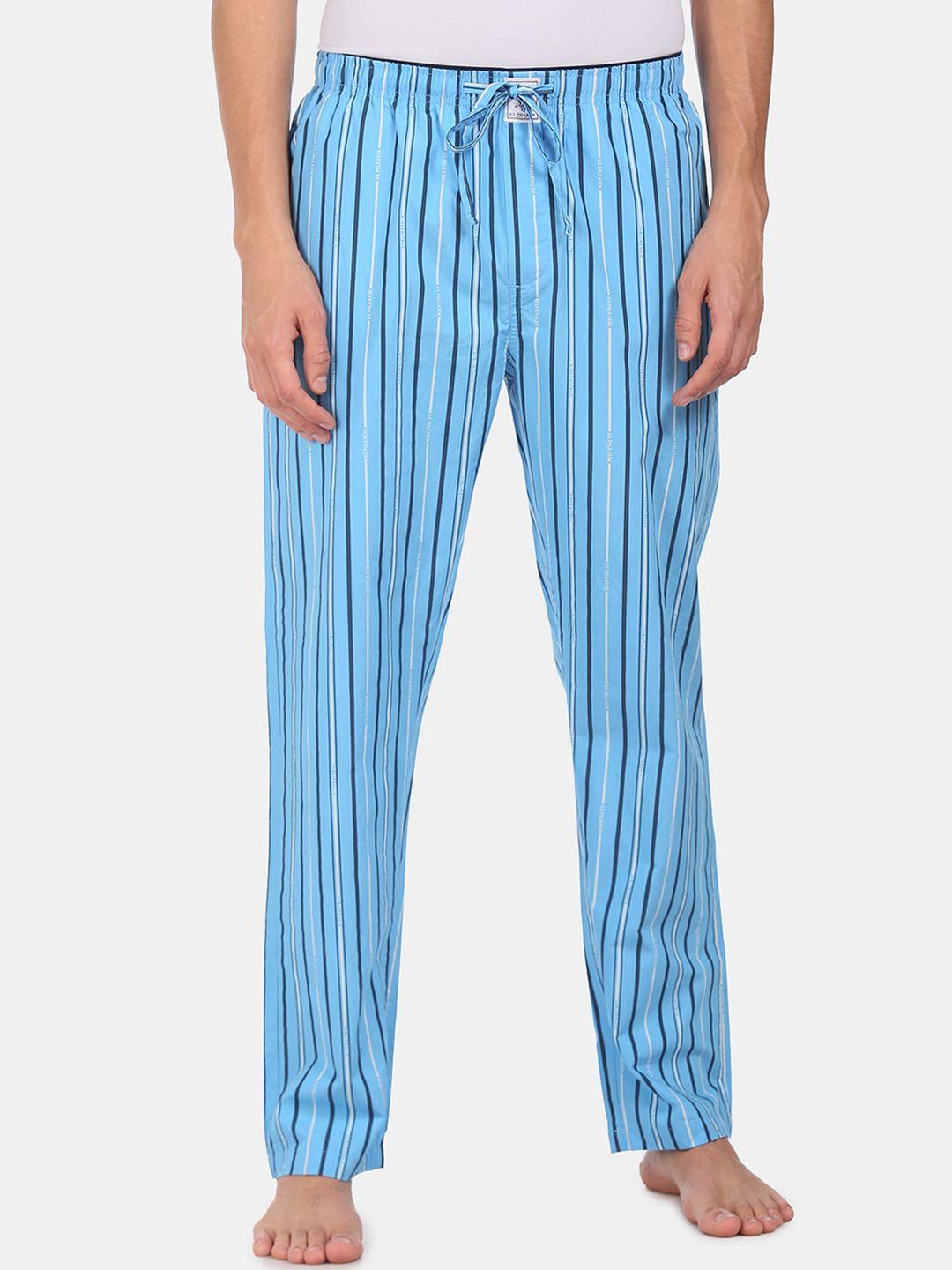 u.s. polo assn. men blue & black striped pure cotton lounge pants