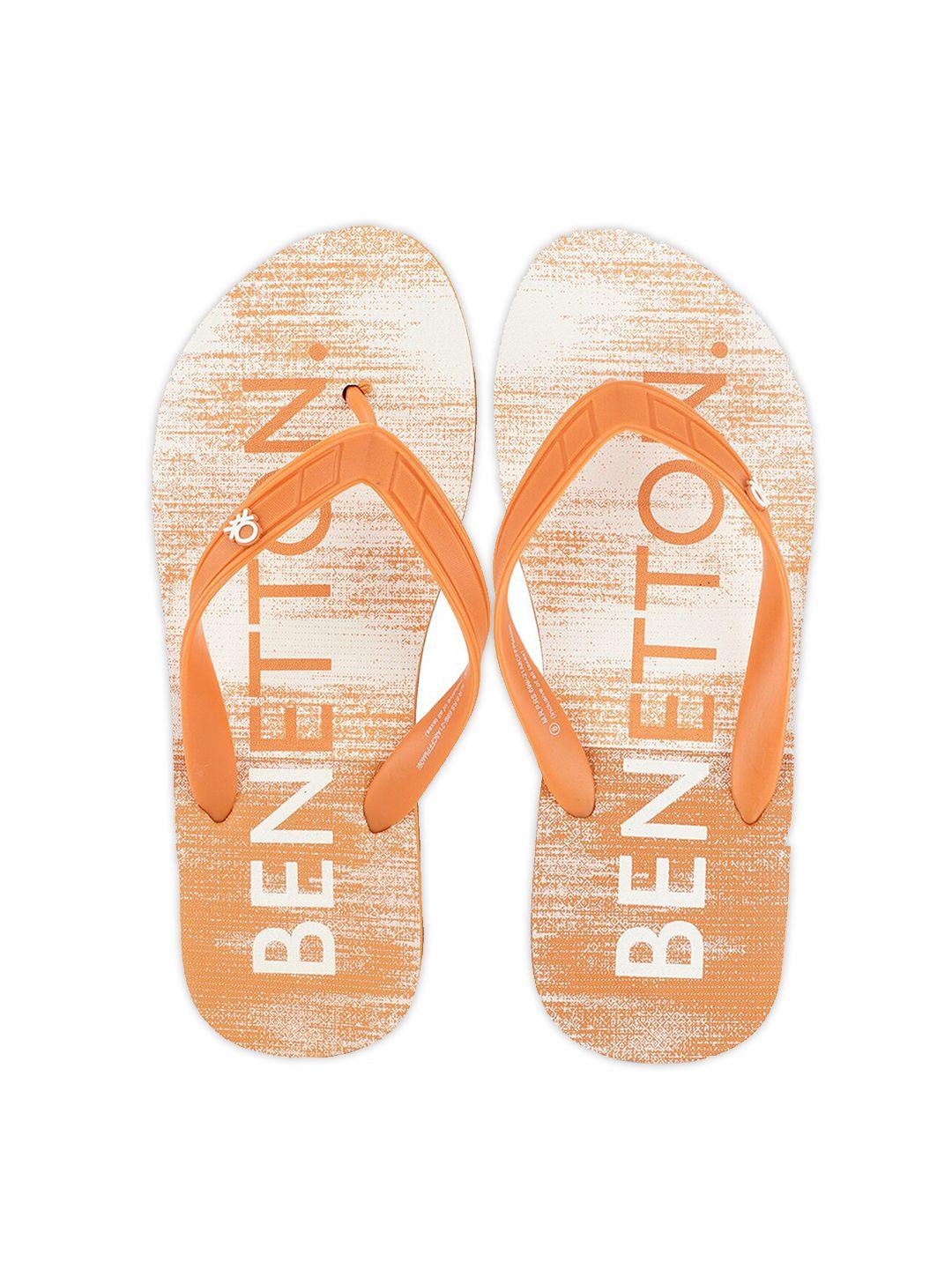 united colors of benetton men orange & white printed rubber thong flip-flops