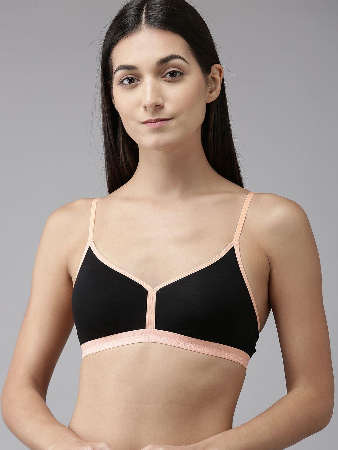 van heusen women's black & pink colourblocked non padded wireless beginners bra