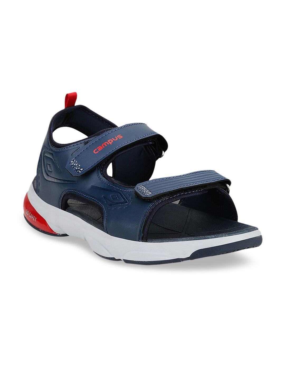 campus men navy blue & red solid sports sandals