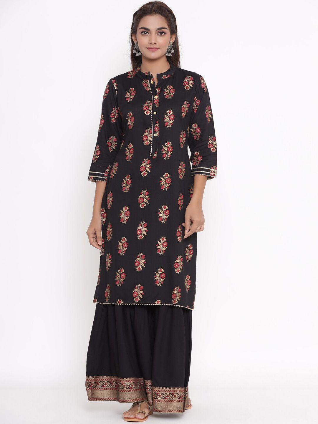 vedana women black ethnic motifs printed gotta patti kurta with palazzos