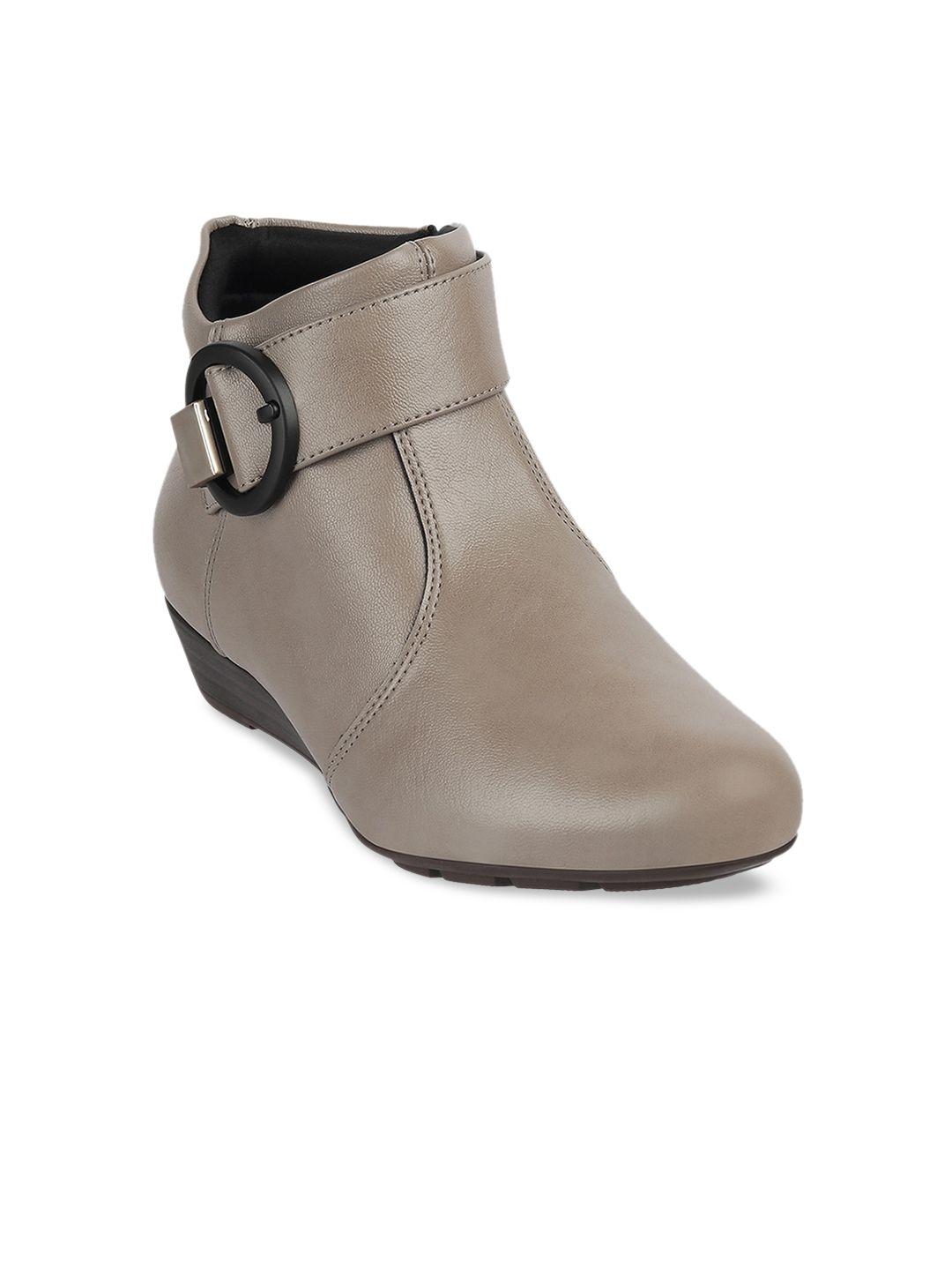 modare grey pu wedge heeled boots with buckles