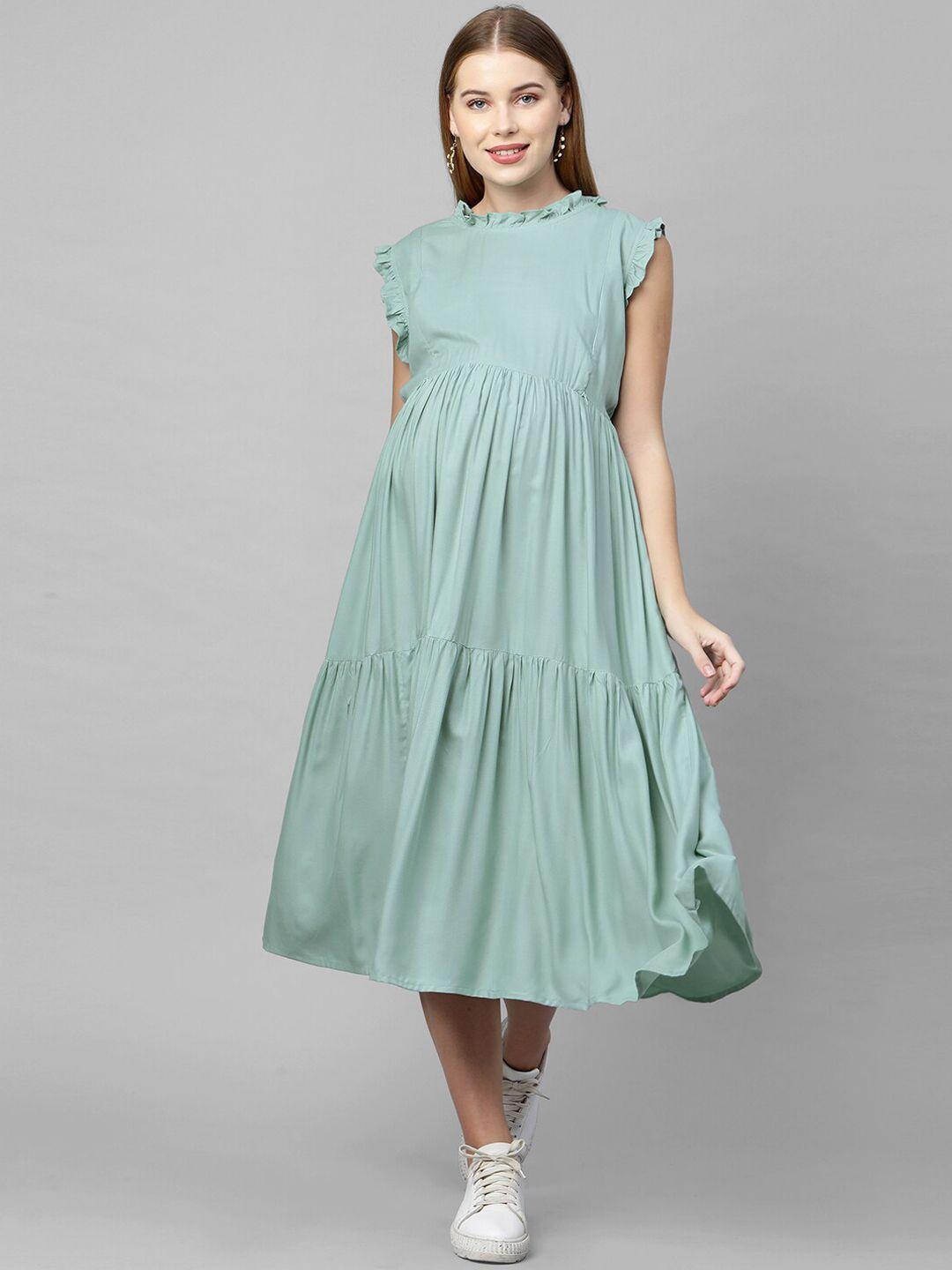 momtobe green maternity a-line midi nursing dress