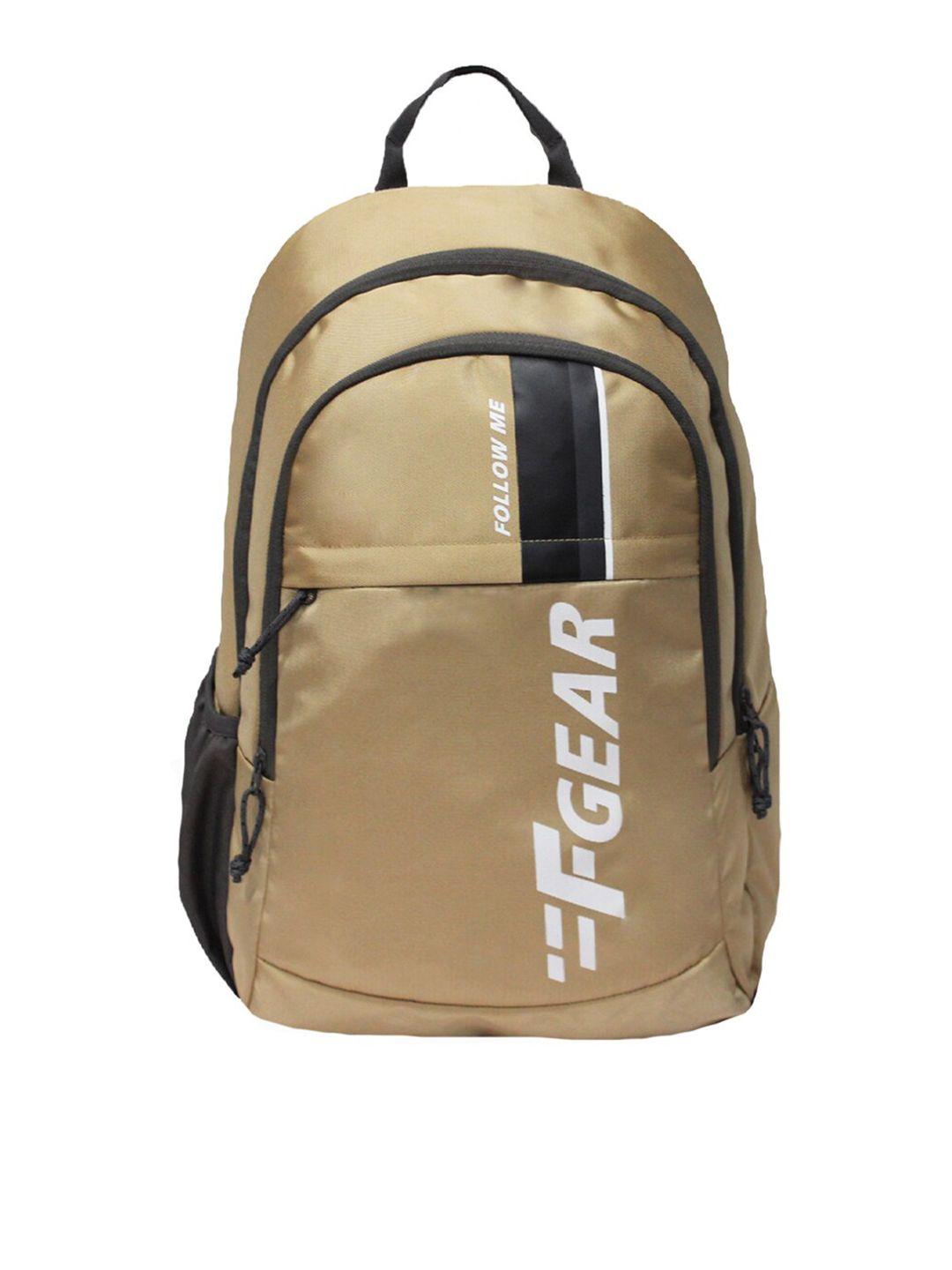 f gear unisex cream & black brand logo printed contrast detail backpack