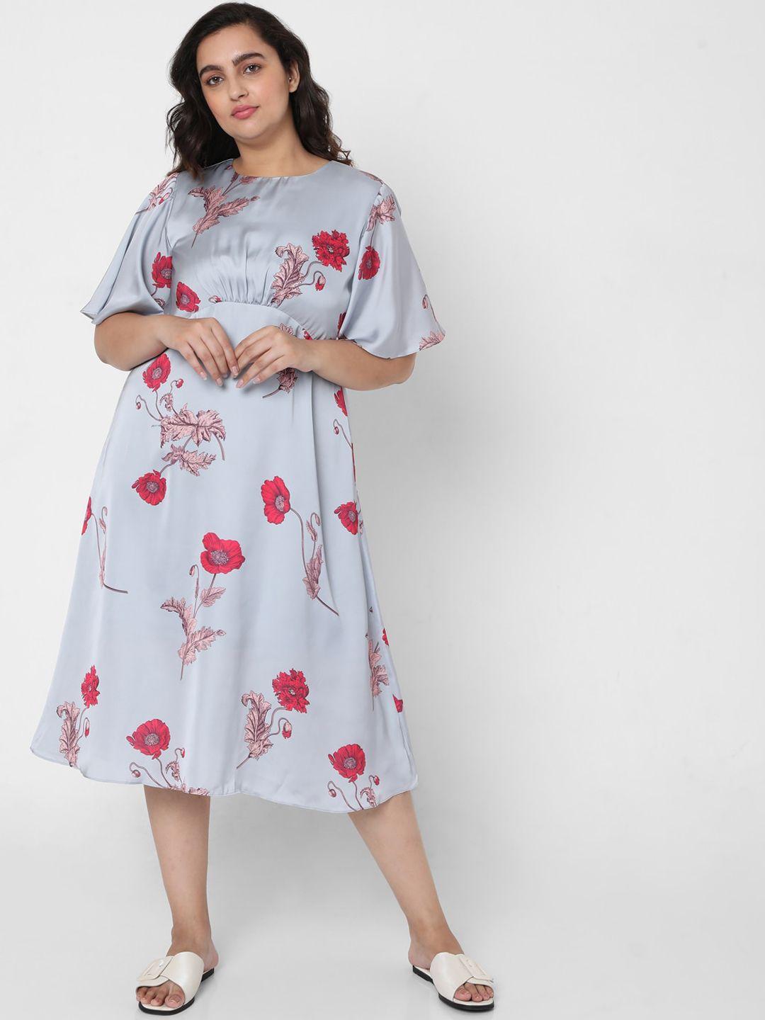 vero moda curve grey floral midi dress