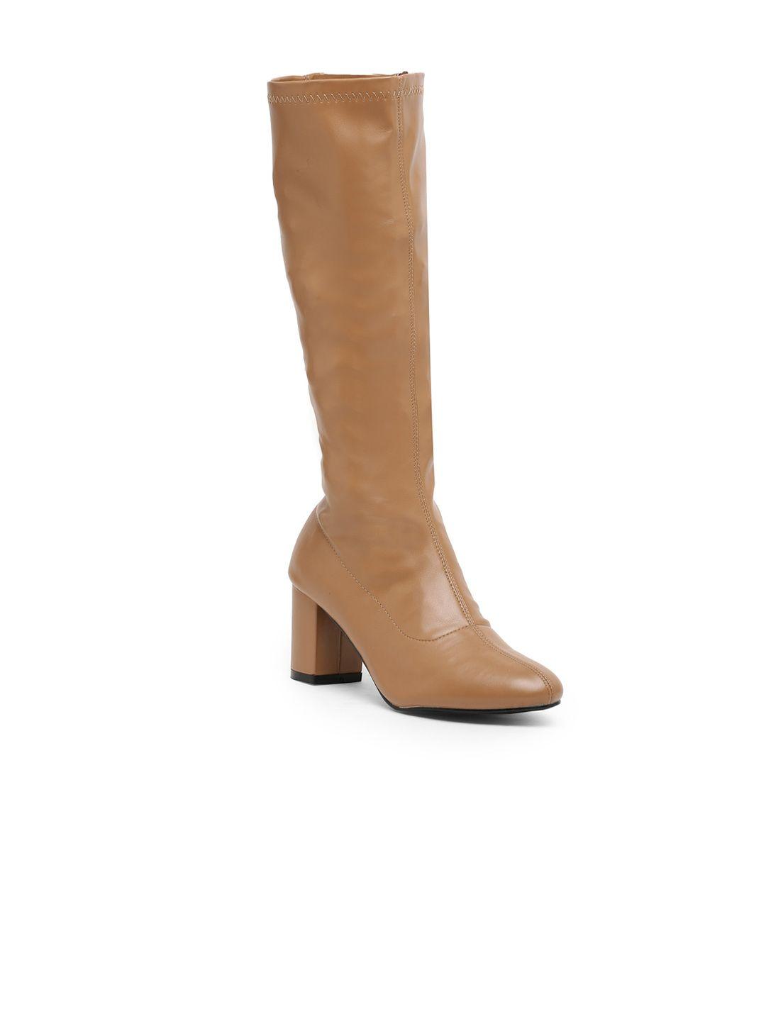 flat n heels women khaki solid block heeled boots