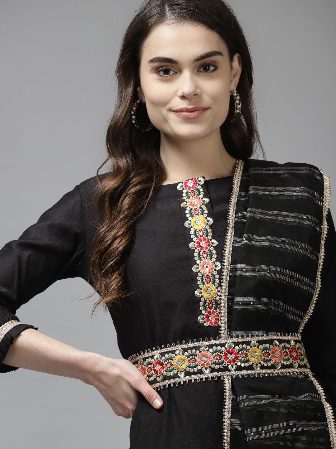 indo era women black liva sequin detail kurta with trousers &  dupatta