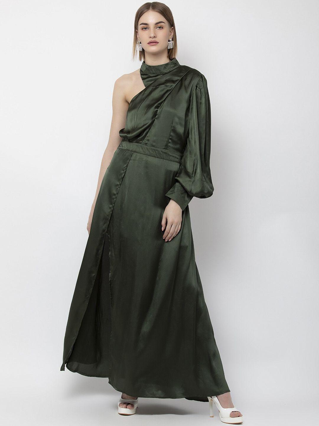 dodo & moa women olive green satin maxi dress