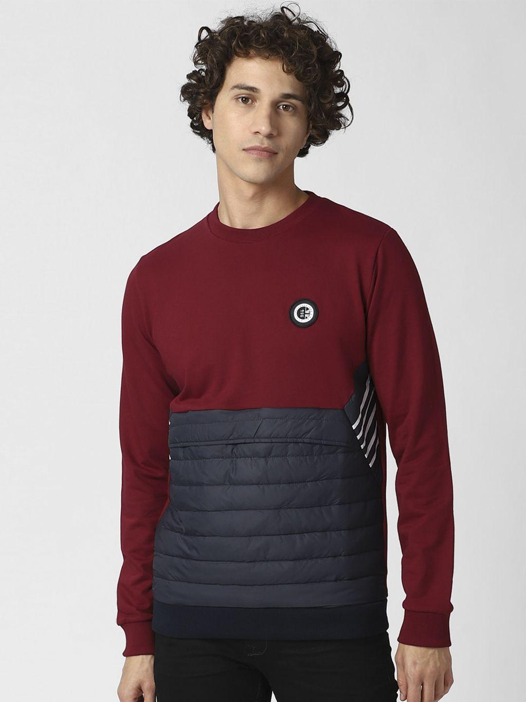 peter england casuals men maroon colourblocked sweatshirt