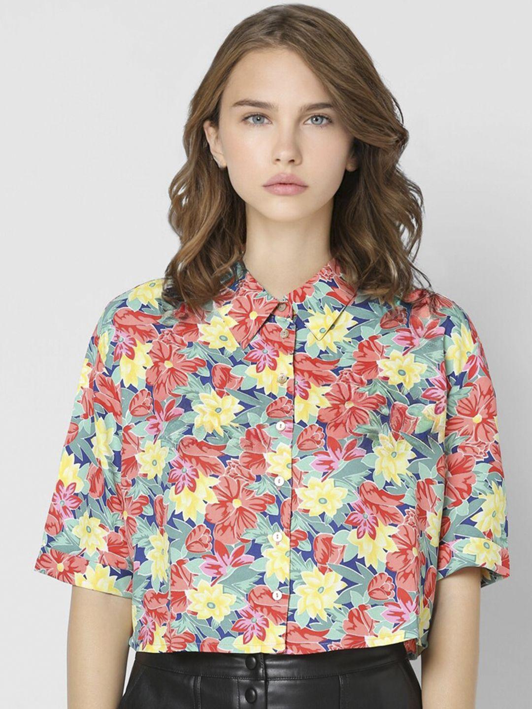 only women multicoloured boxy floral opaque printed casual shirt