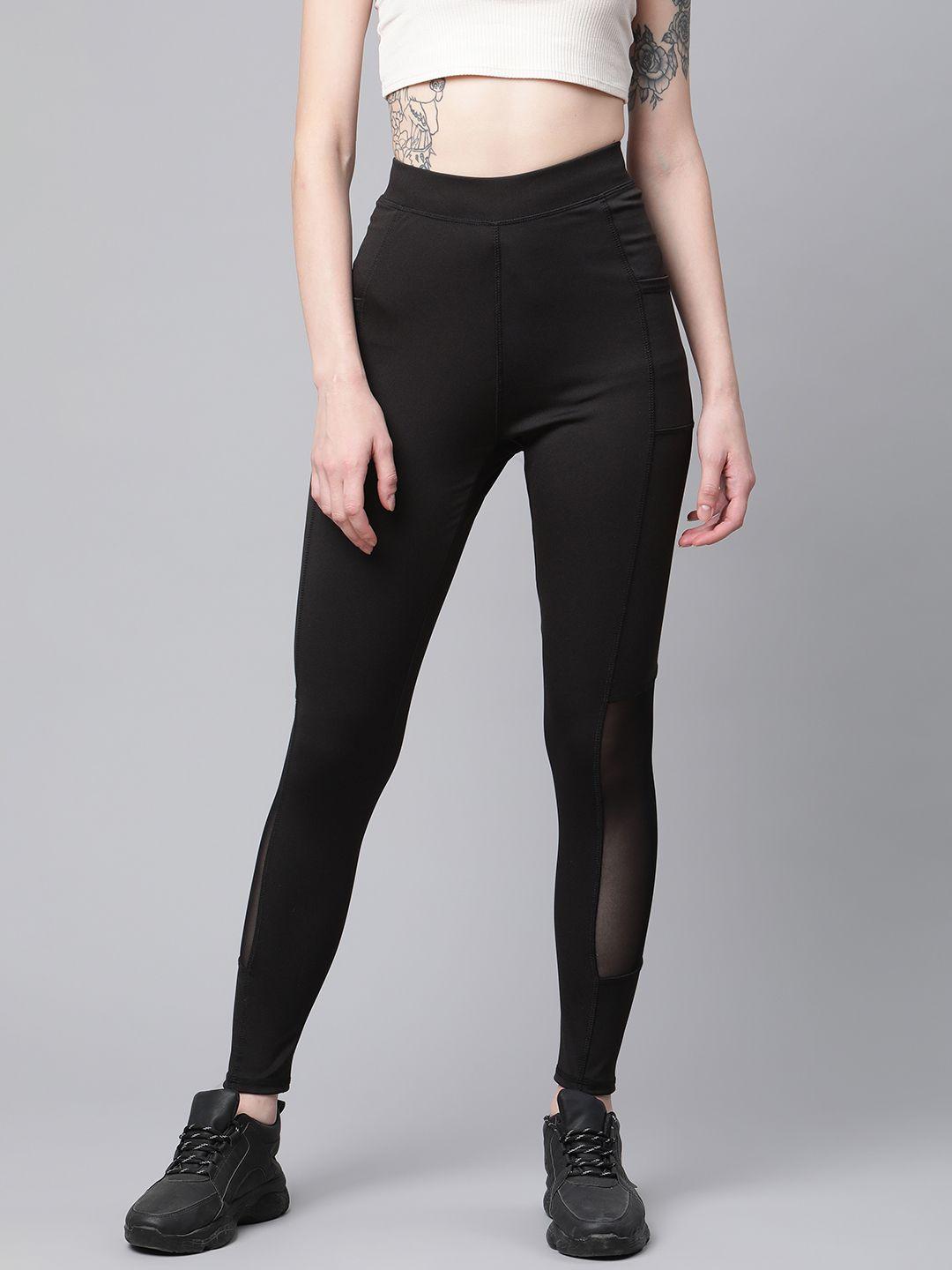 blinkin women black semi-sheer mesh tights with side pockets