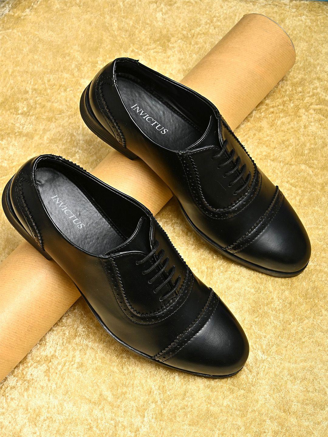 invictus men black formal shoes with brogue detailing