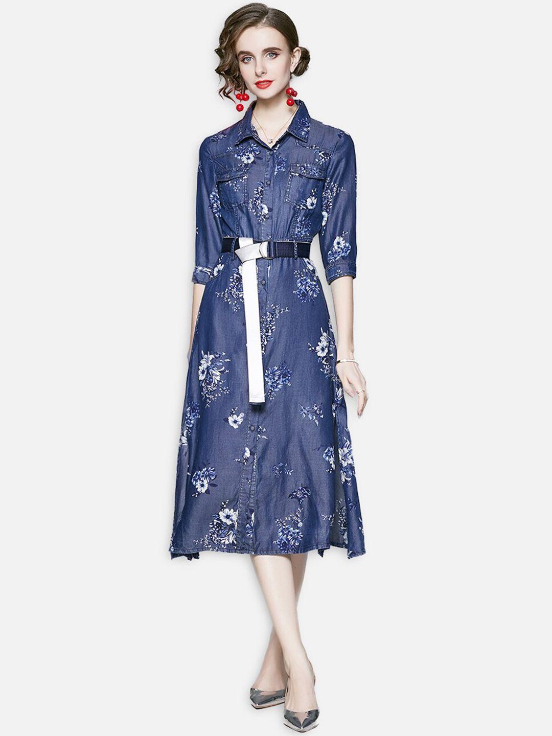 jc collection blue floral shirt midi dress