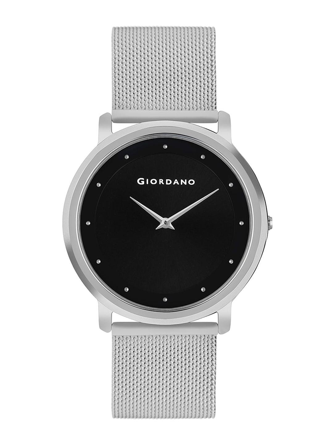 giordano men black embellished dial & silver toned straps analogue watch - gd4056-22-black