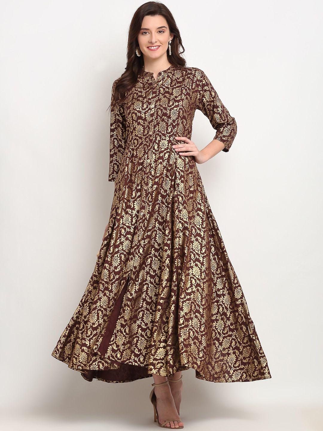 lovely lady brown floral maxi dress