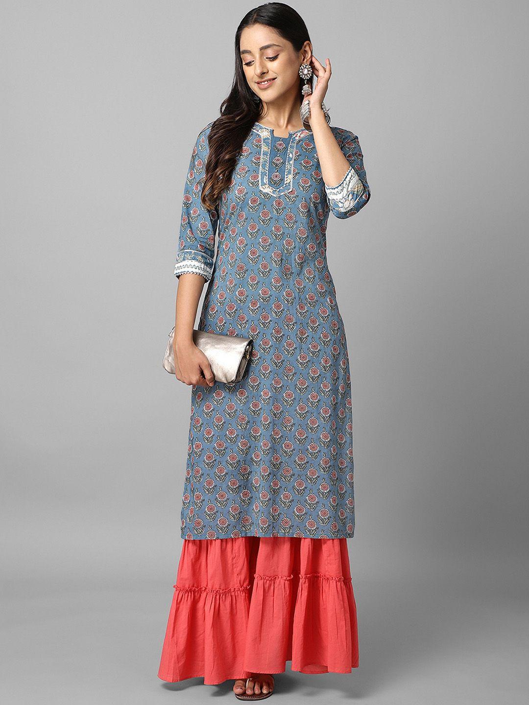 azira women grey ethnic motifs printed kurta