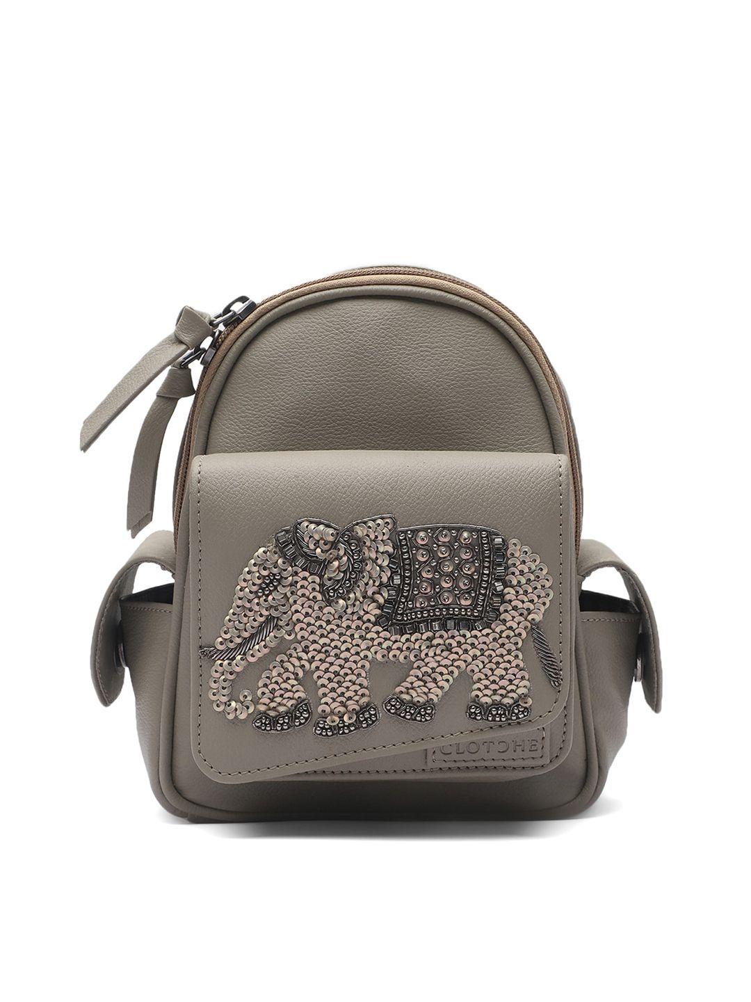 clotche women beige elephant embellished backpack