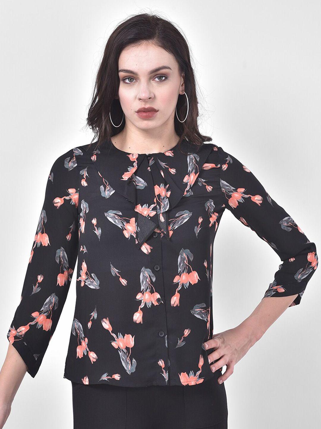 latin quarters black floral ruffle neck regular top