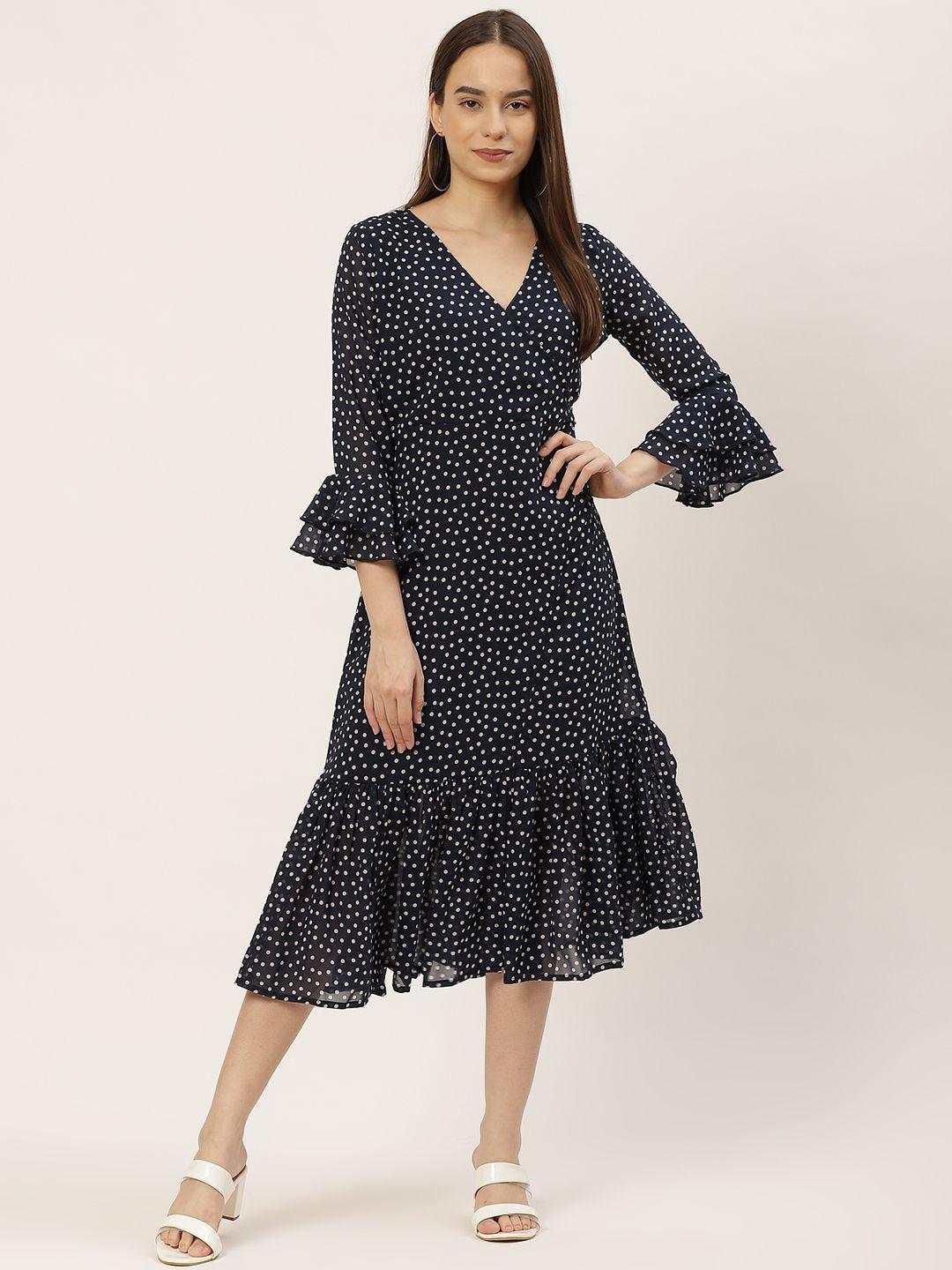 wisstler navy blue georgette midi dress