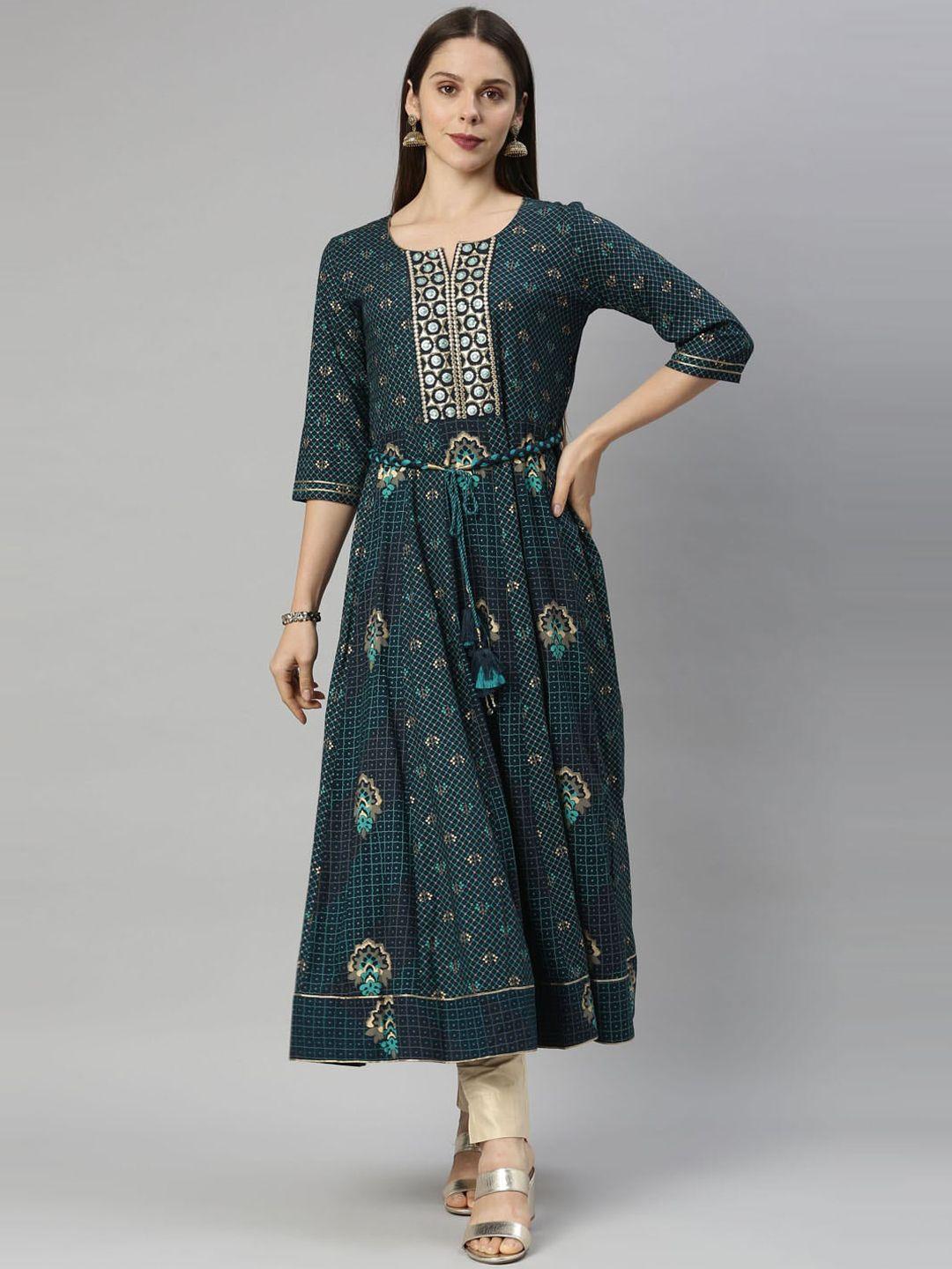 neerus women blue ethnic motifs printed anarkali kurta