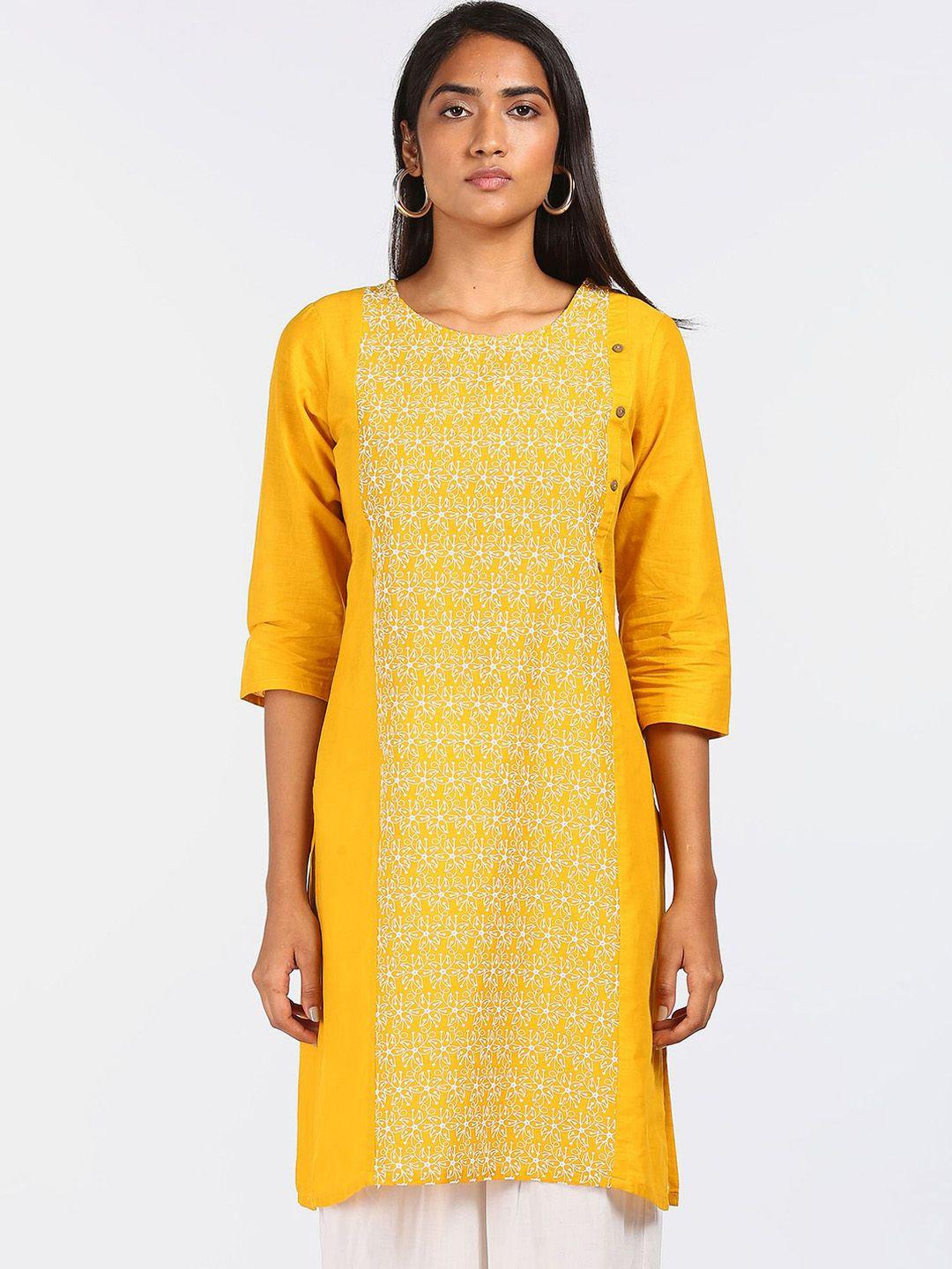 karigari women yellow & white geometric printed kurta