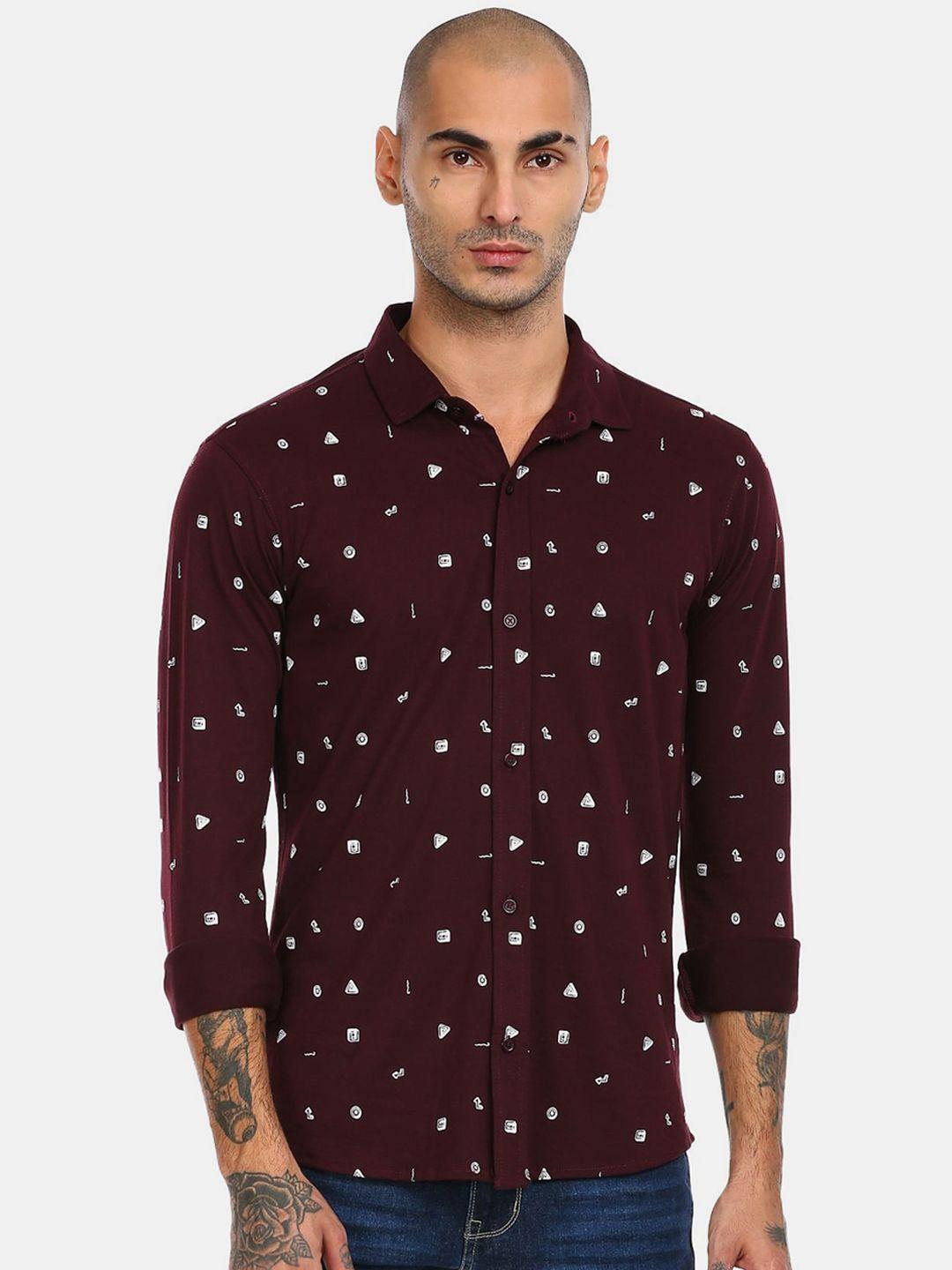 colt men maroon & white opaque printed cotton casual shirt