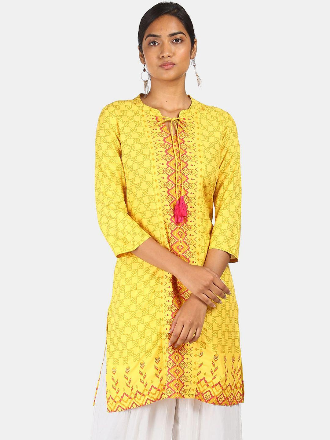 karigari women yellow ethnic motifs kurta