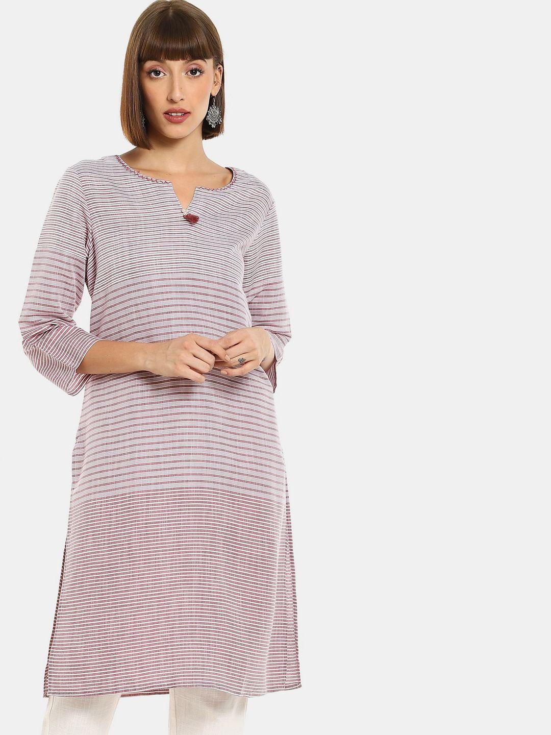 karigari women maroon & off white striped kurta