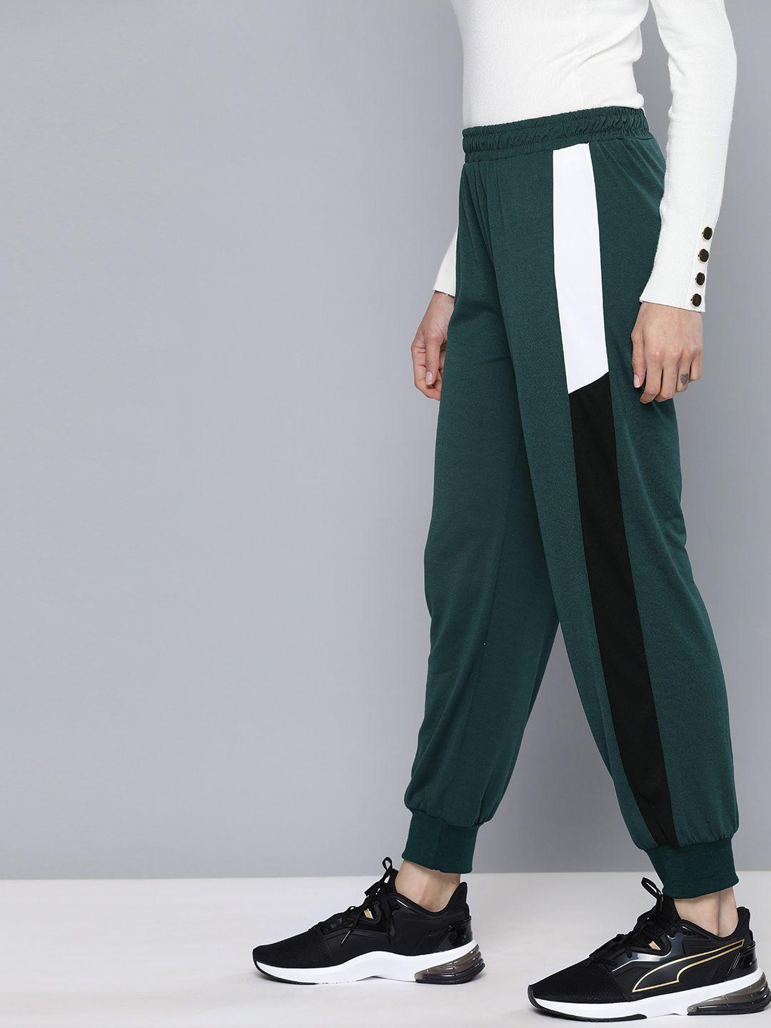 harvard women green & black colourblocked joggers