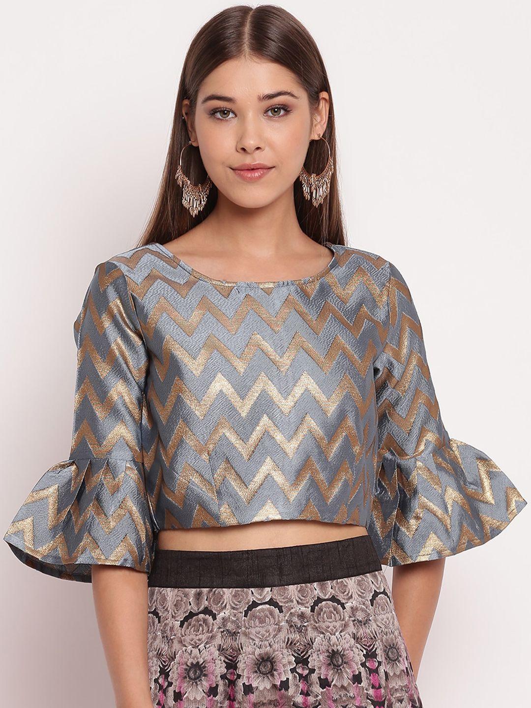 akimia grey geometric regular crop top