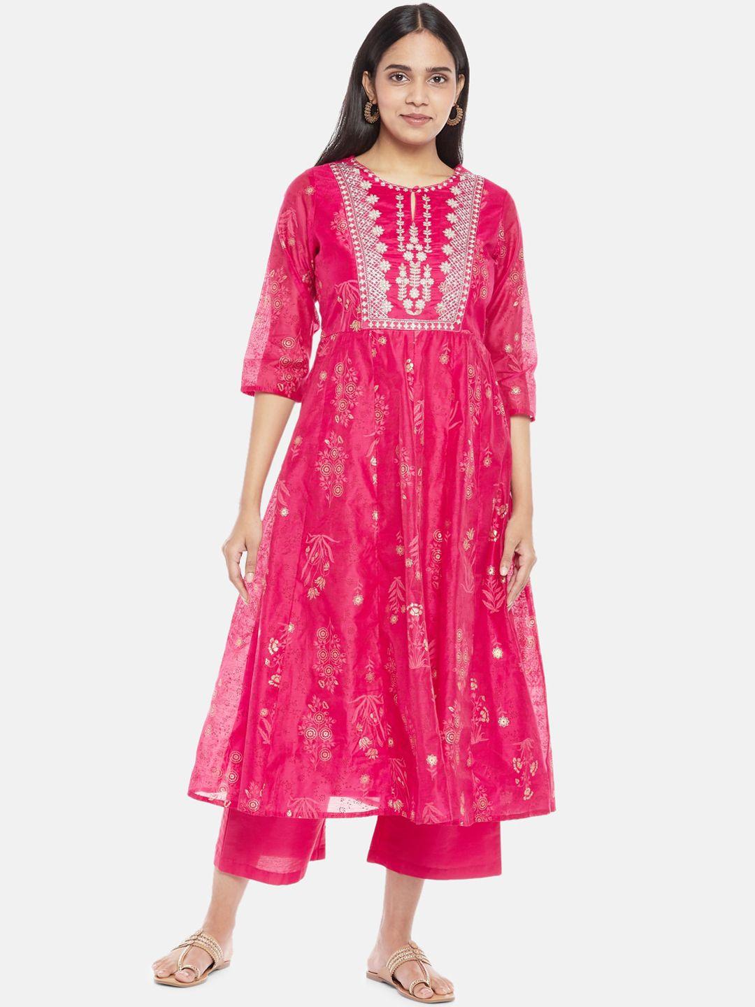 rangmanch by pantaloons women fuchsia ethnic motifs a-line kurta set