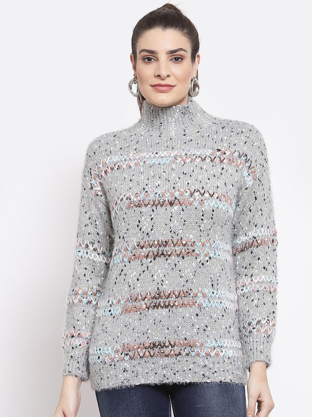 mafadeny women grey & multicoloured speckled longline pullover