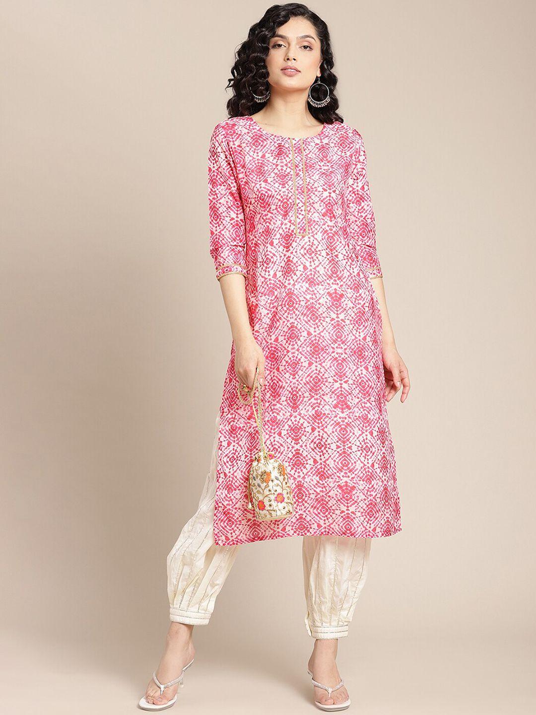 ksut women pink geometric printed kurta