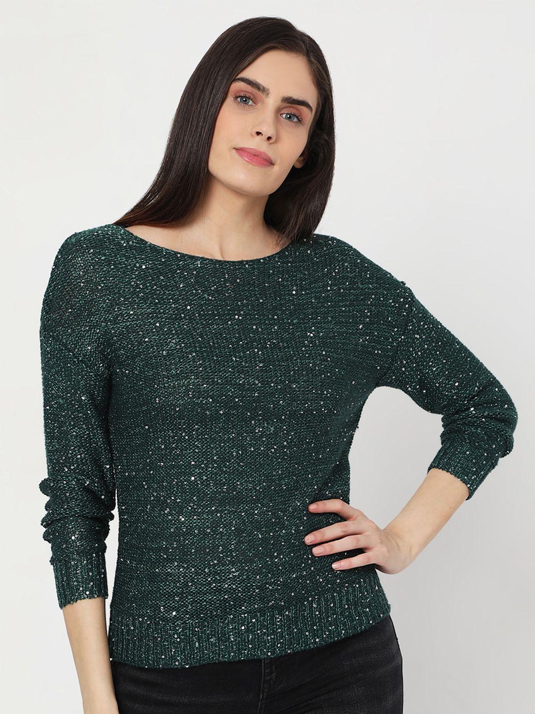 vero moda women green embellished pullover