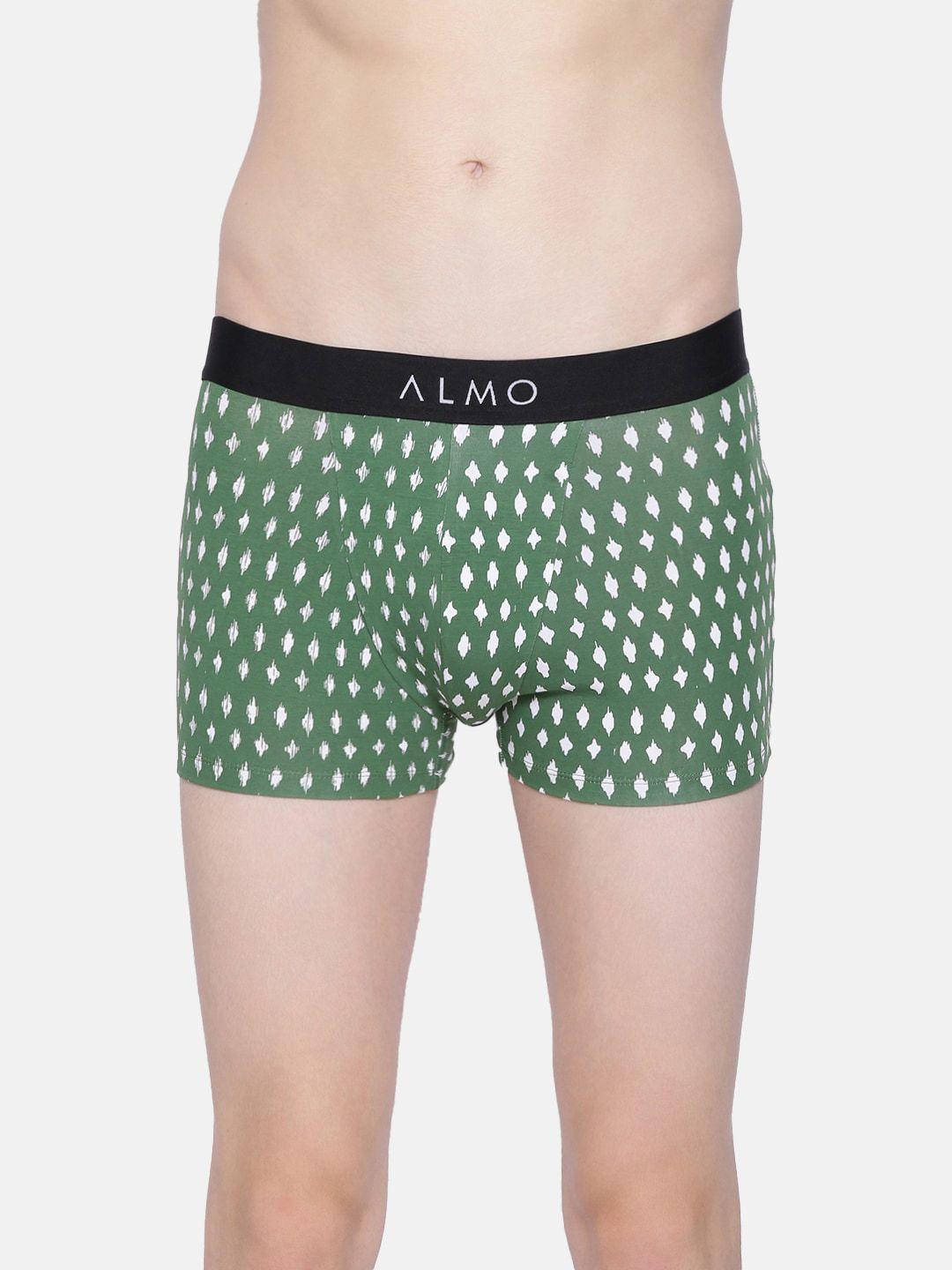 almo wear men green & white printed organic cotton trunk am-oc-t-p01