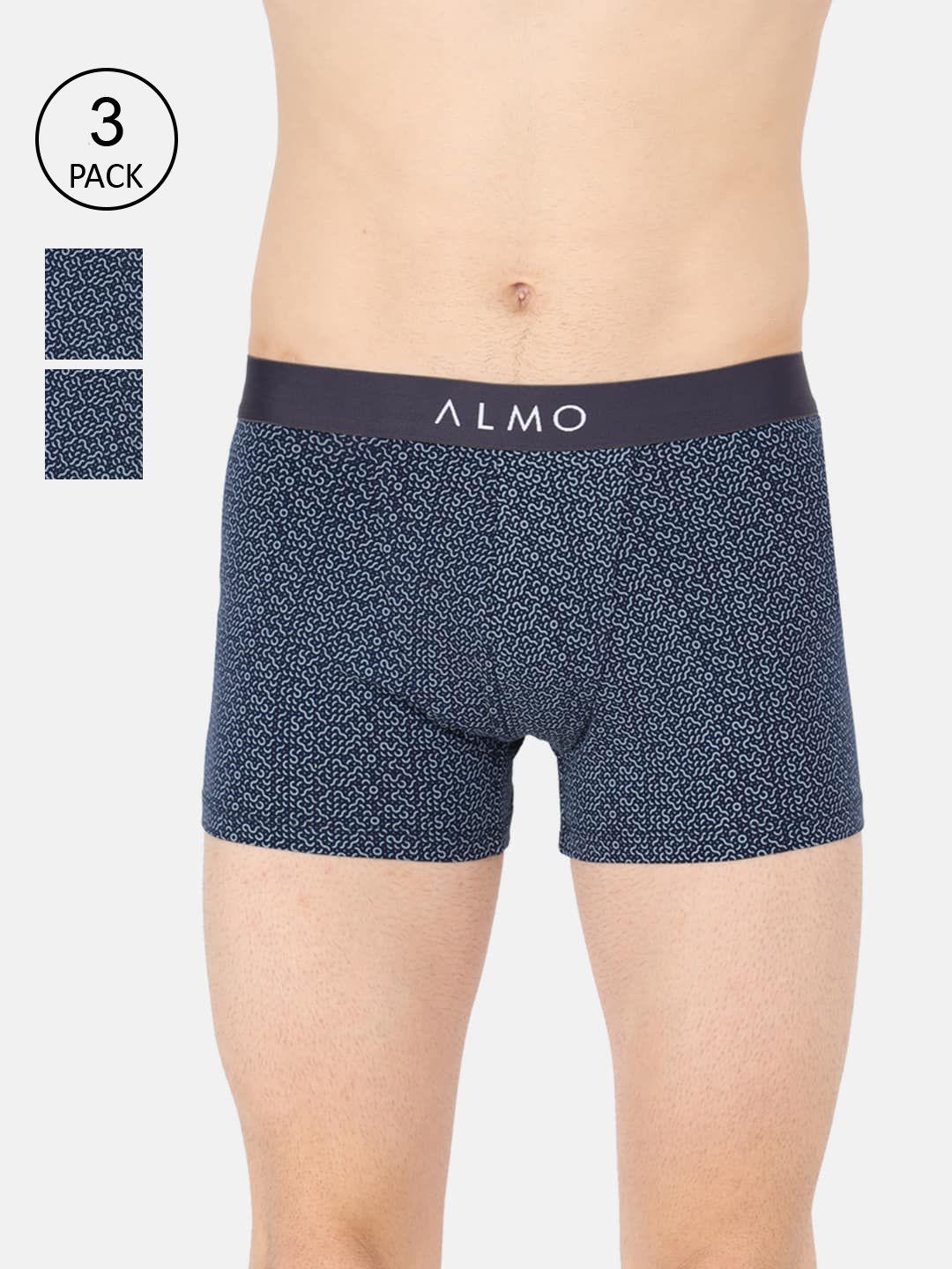 almo wear men pack of 3 navy blue printed slim-fit organic cotton trunks am-oc-t-blblbl