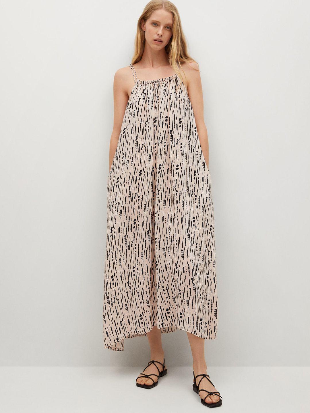 mango beige & black abstract printed maxi dress